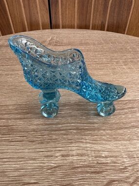 Blue Pressed Glass Roller Skate Candy Dish